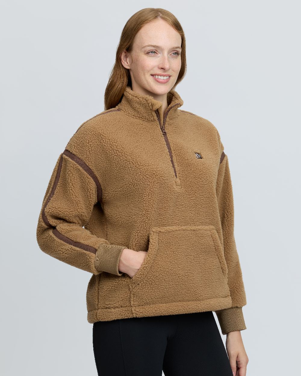 Caramel Coloured LeMieux Womens Avery Teddy Quarter Zip Fleece on White Background 