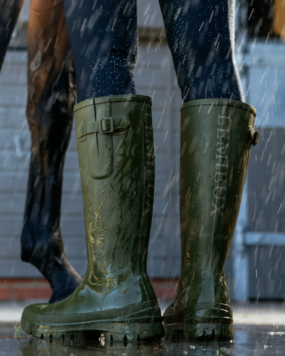 Olive coloured LeMieux Womens Bramshaw Welly on outdoor background 