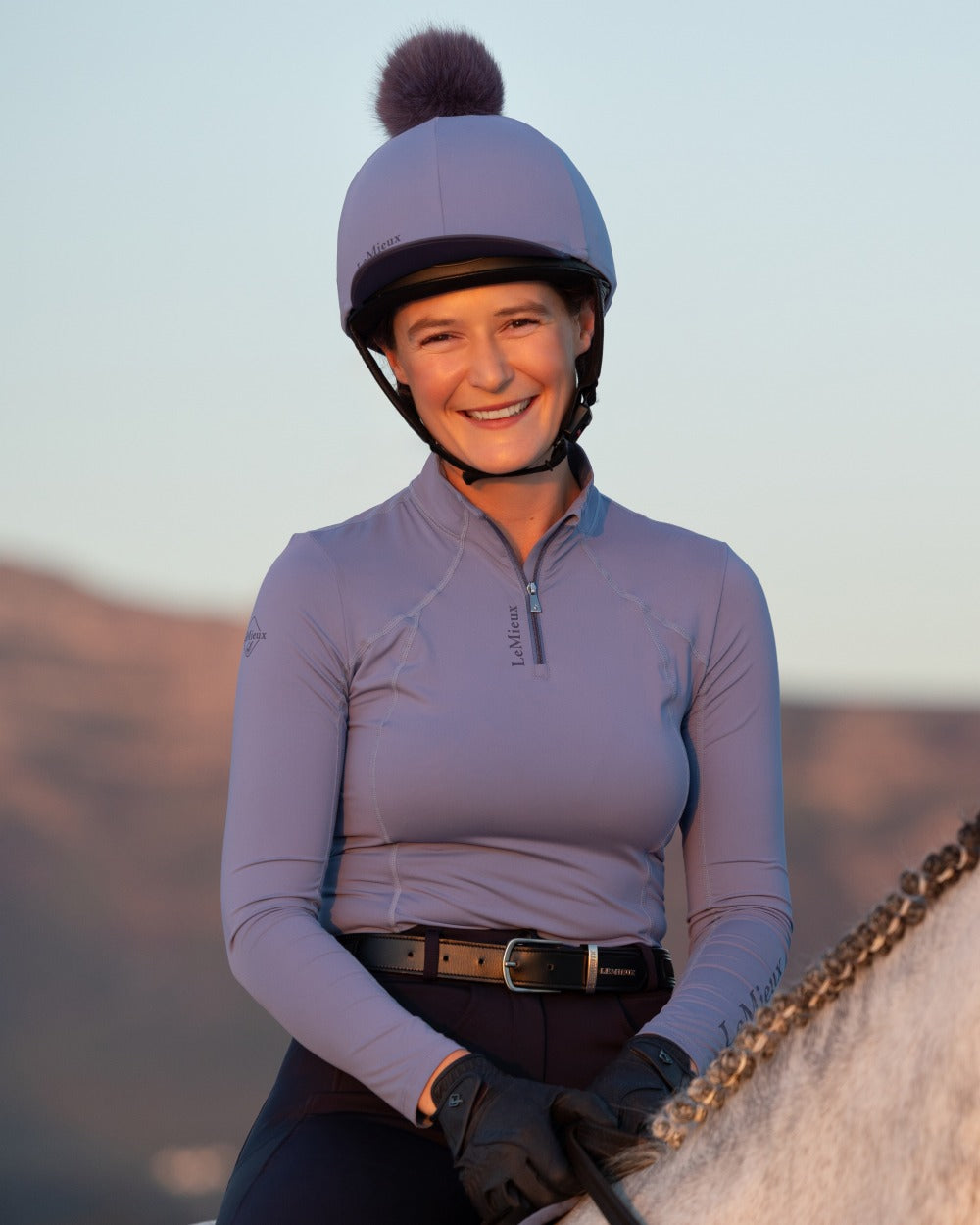 Powder Blue coloured LeMieux Womens Classique Base Layer on outdoor background 