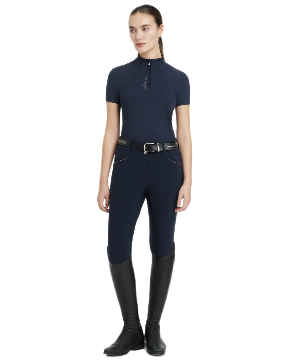 Navy coloured LeMieux Womens Classique Short Sleeve Base Layer on white background 