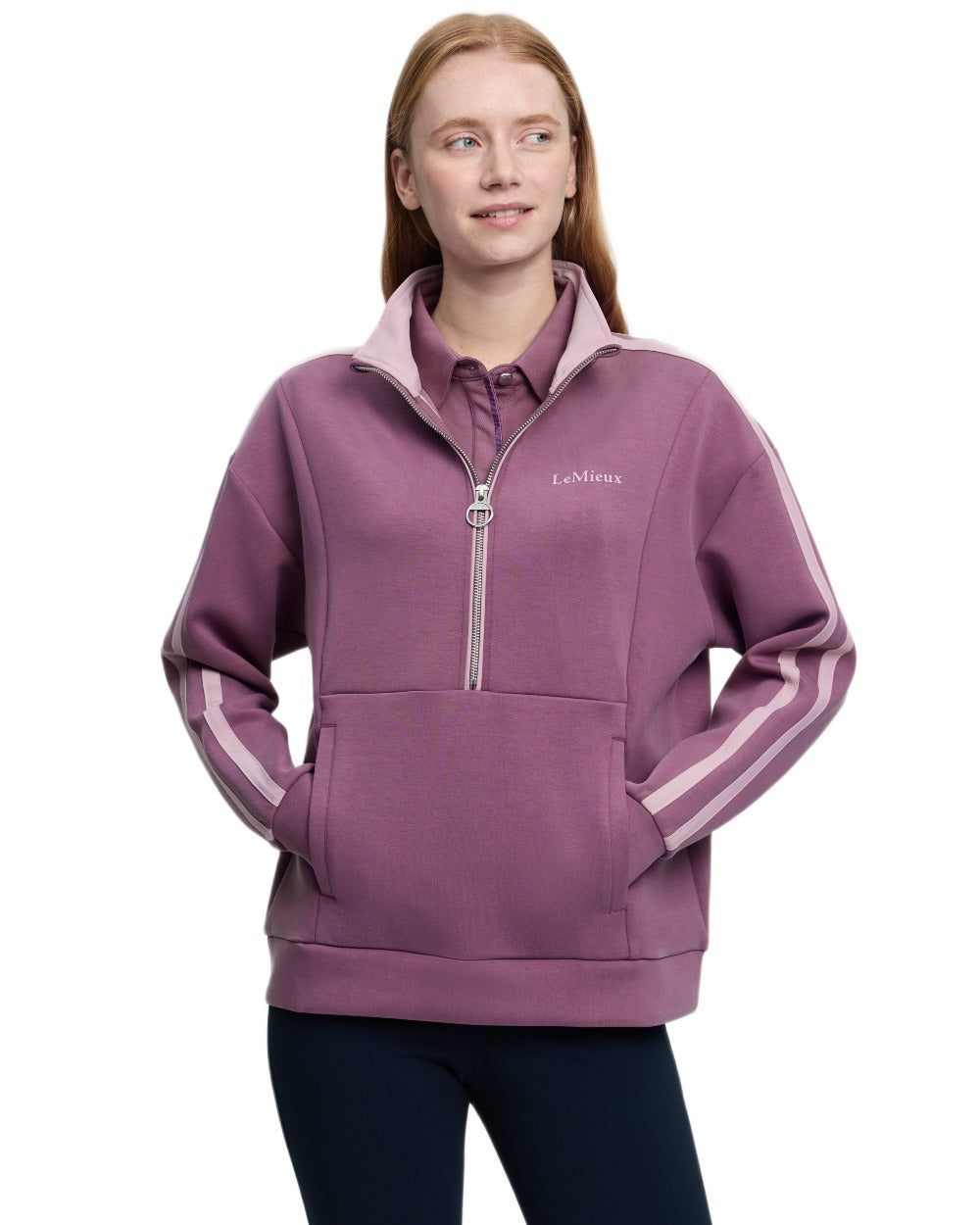 Mallow coloured LeMieux Womens Connie Half Zip Sweatshirt on white background 