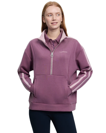 Mallow coloured LeMieux Womens Connie Half Zip Sweatshirt on white background 