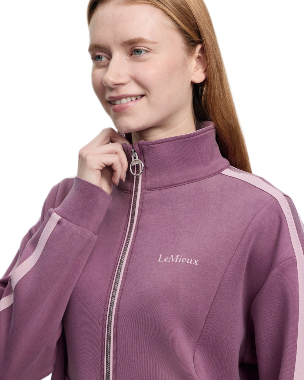 Mallow coloured LeMieux Womens Connie Half Zip Sweatshirt on white background 