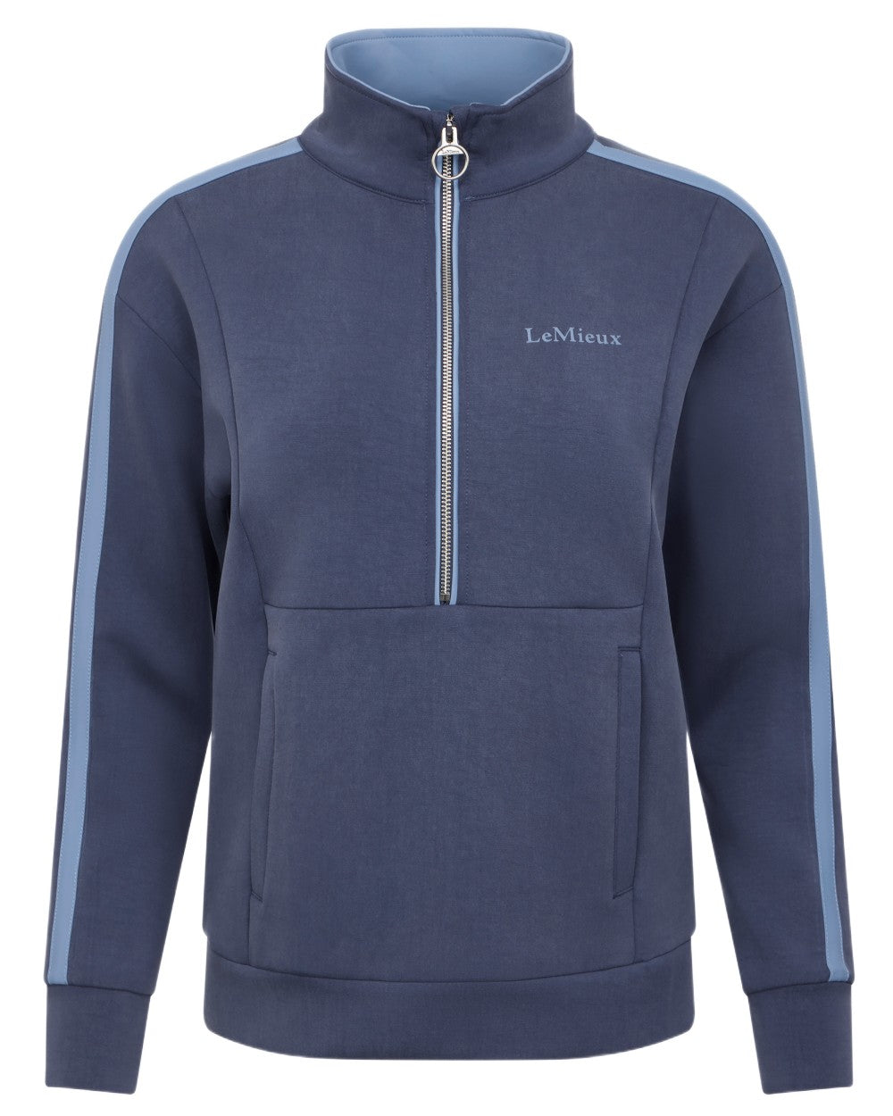 Navy coloured LeMieux Womens Connie Half Zip Sweatshirt on white background 