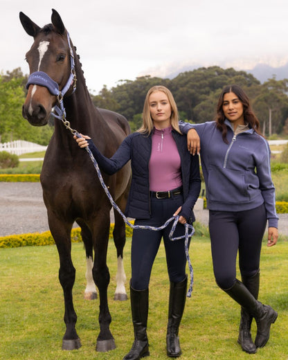 Navy coloured LeMieux Womens Connie Half Zip Sweatshirt on outdoor background 
