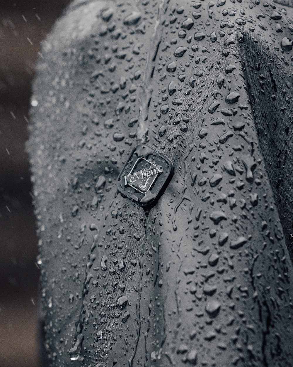 Black Coloured LeMieux Elements Coat On A Blurry Background 