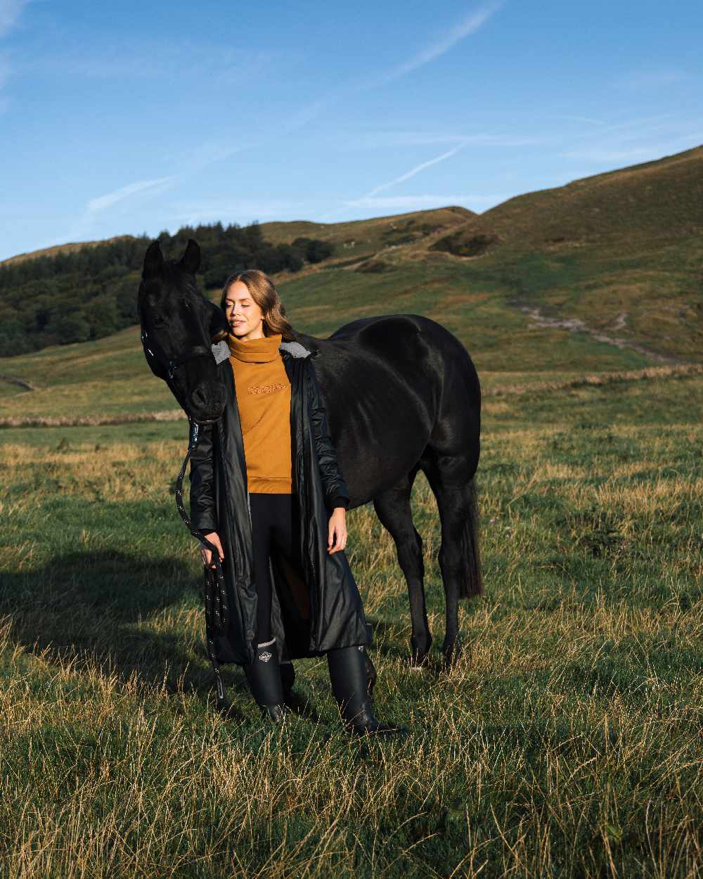 Black Coloured LeMieux Elements Coat On A Land Background 