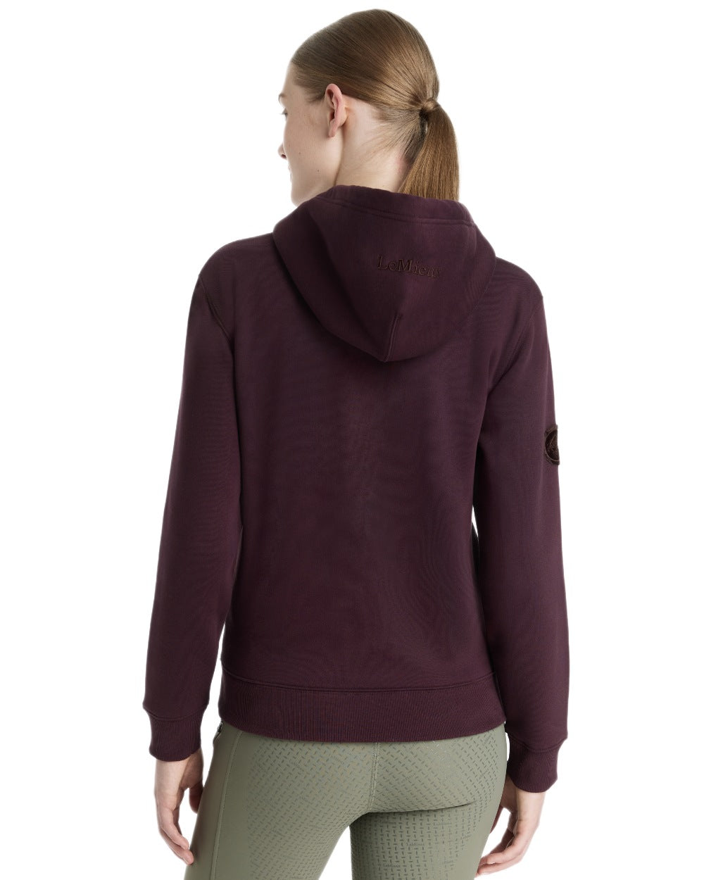 Damson coloured LeMieux Womens Elspeth Hoodie on white background 