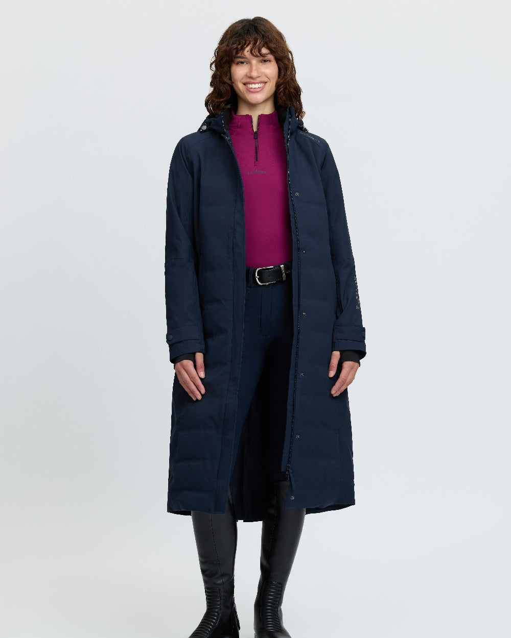 Navy Coloured LeMieux Womens Erin Waterproof Padded Coat on White Background 