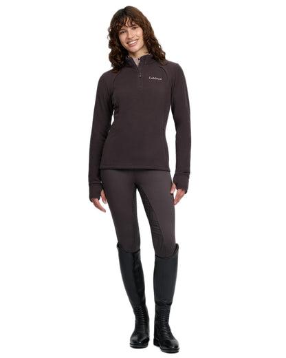 Cocoa coloured LeMieux Frances Quarter Zip Fleece on white background 