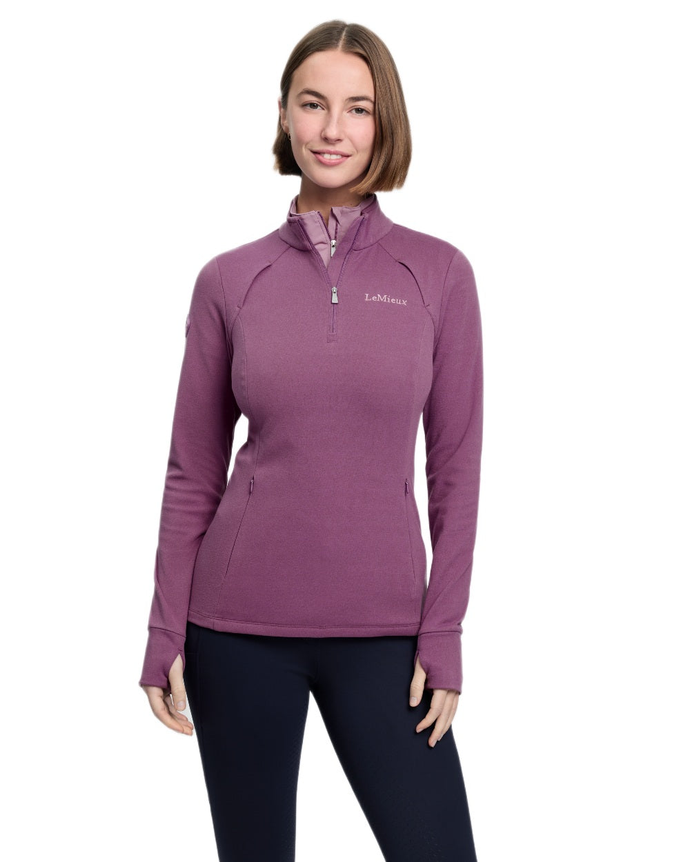Mallow coloured LeMieux Frances Quarter Zip Fleece on white background 