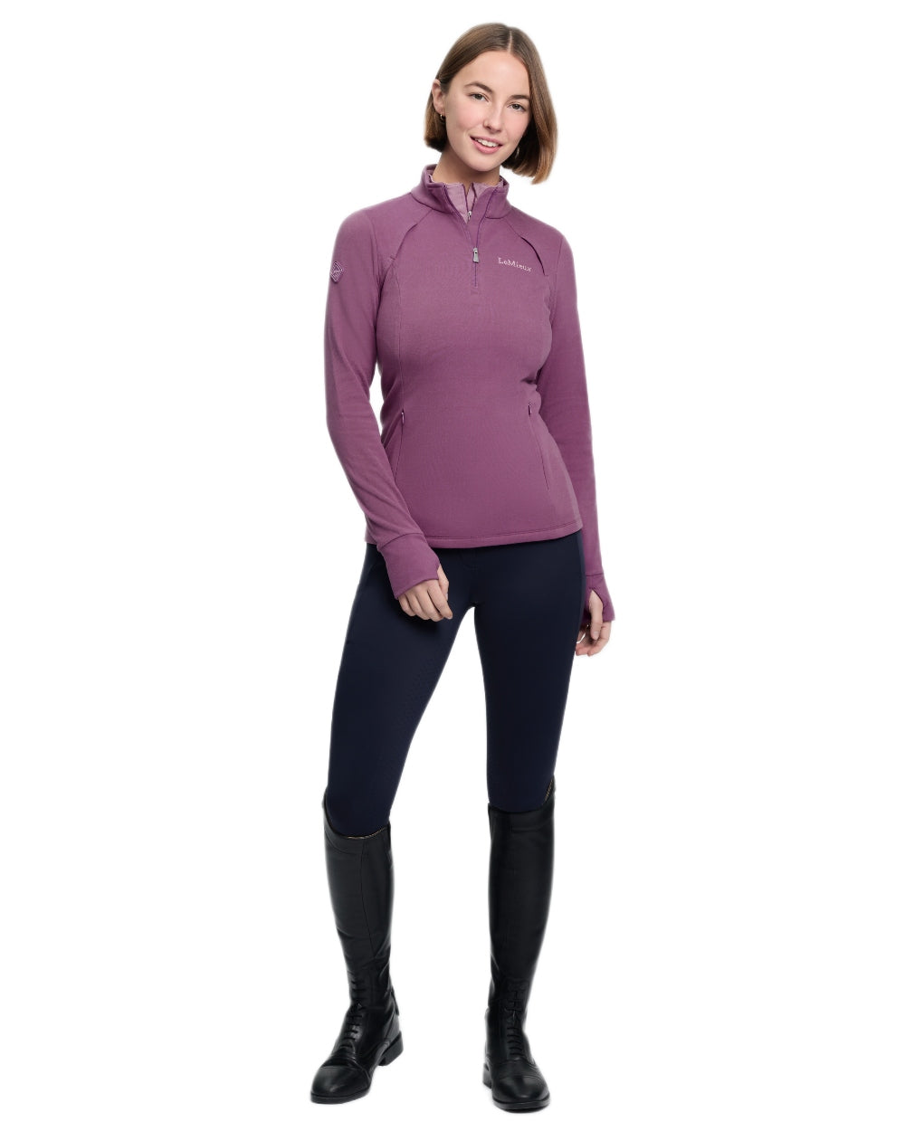 Mallow coloured LeMieux Frances Quarter Zip Fleece on white background 