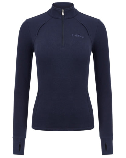 Navy coloured LeMieux Frances Quarter Zip Fleece on white background 