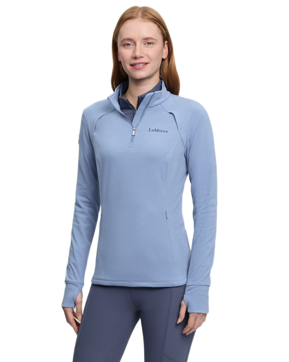 Powder Blue coloured LeMieux Frances Quarter Zip Fleece on white background 