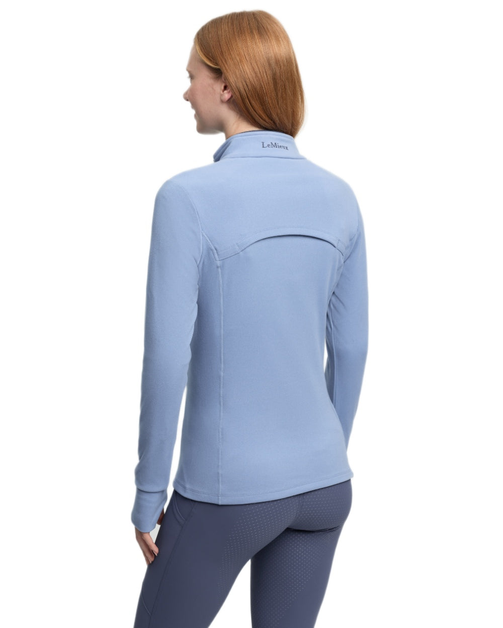 Powder Blue coloured LeMieux Frances Quarter Zip Fleece on white background 
