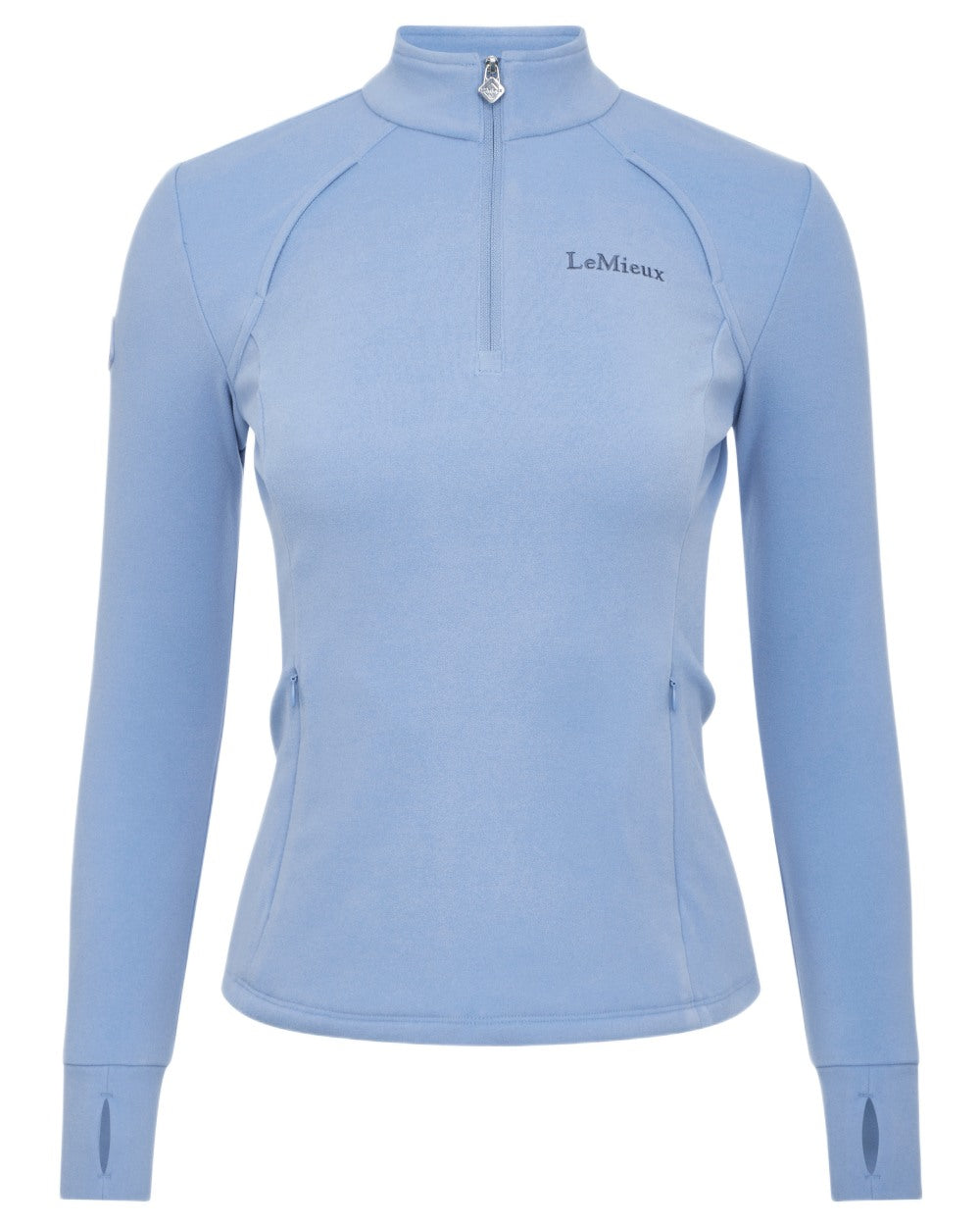 Powder Blue coloured LeMieux Frances Quarter Zip Fleece on white background 
