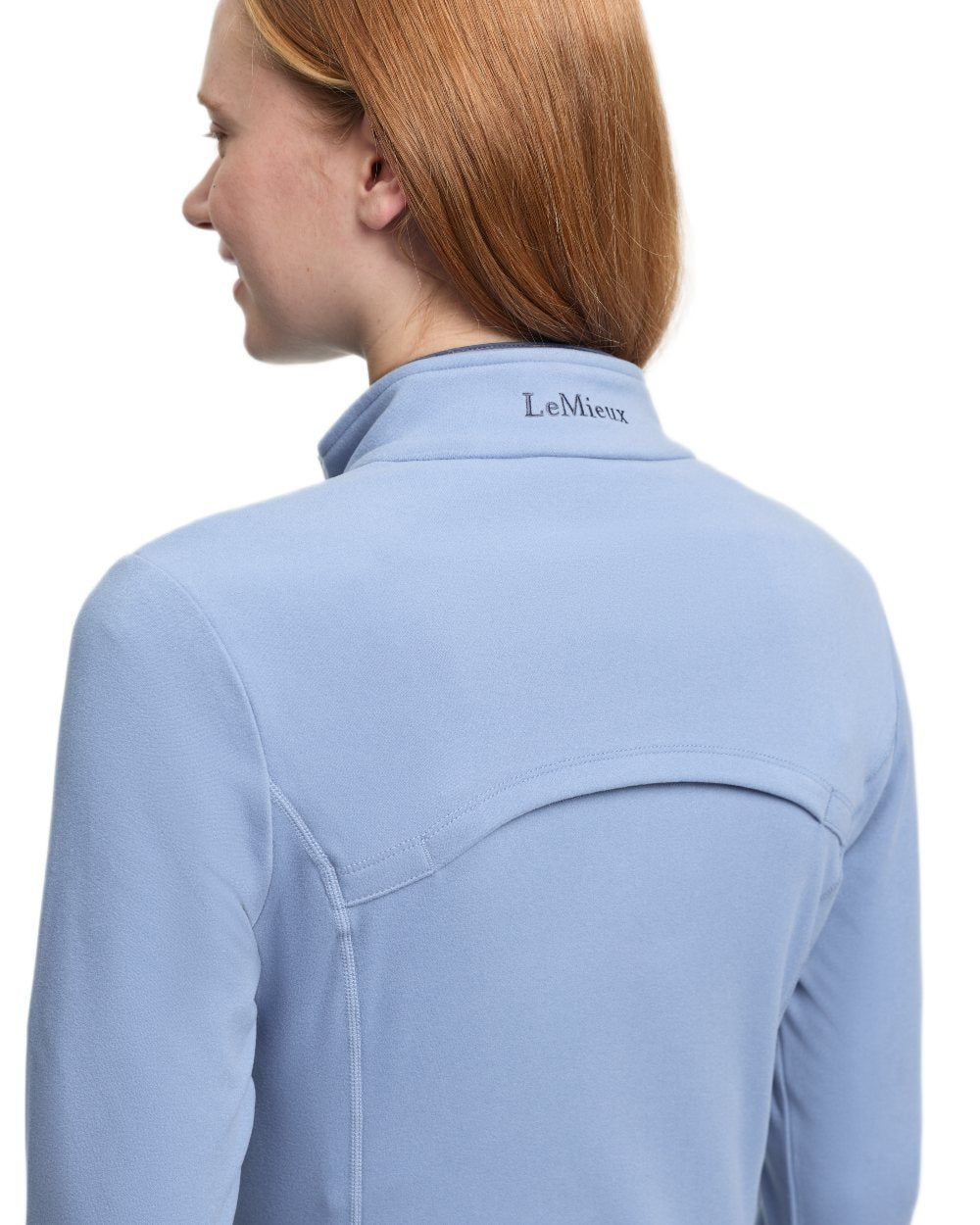 Powder Blue coloured LeMieux Frances Quarter Zip Fleece on white background 