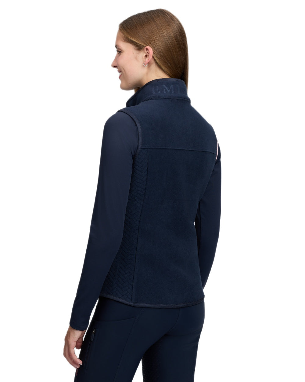 Navy coloured LeMieux Womens Frankie Fleece Gilet on white background 