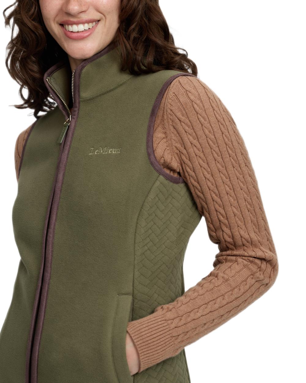 Willow Green coloured LeMieux Womens Frankie Fleece Gilet on white background 