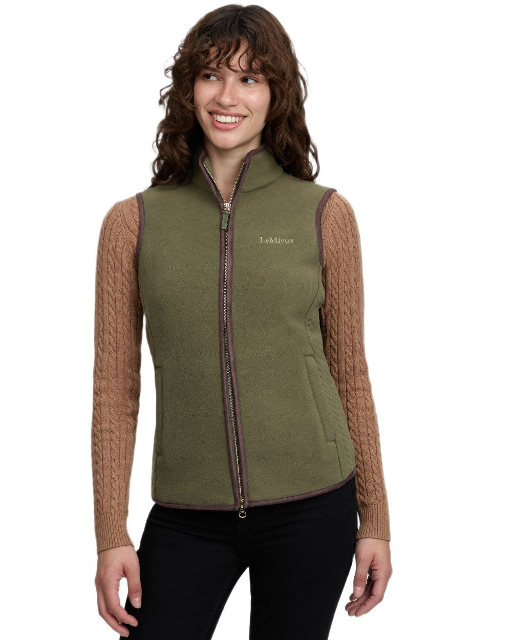 Willow Green coloured LeMieux Womens Frankie Fleece Gilet on white background 