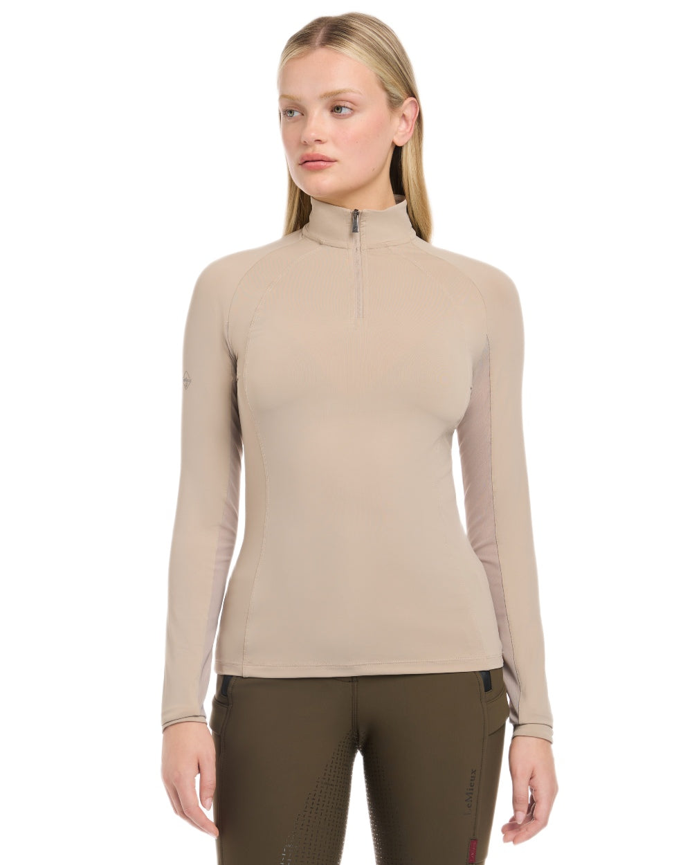 Almond coloured LeMieux Womens Halle Lightweight Base Layer on white background 
