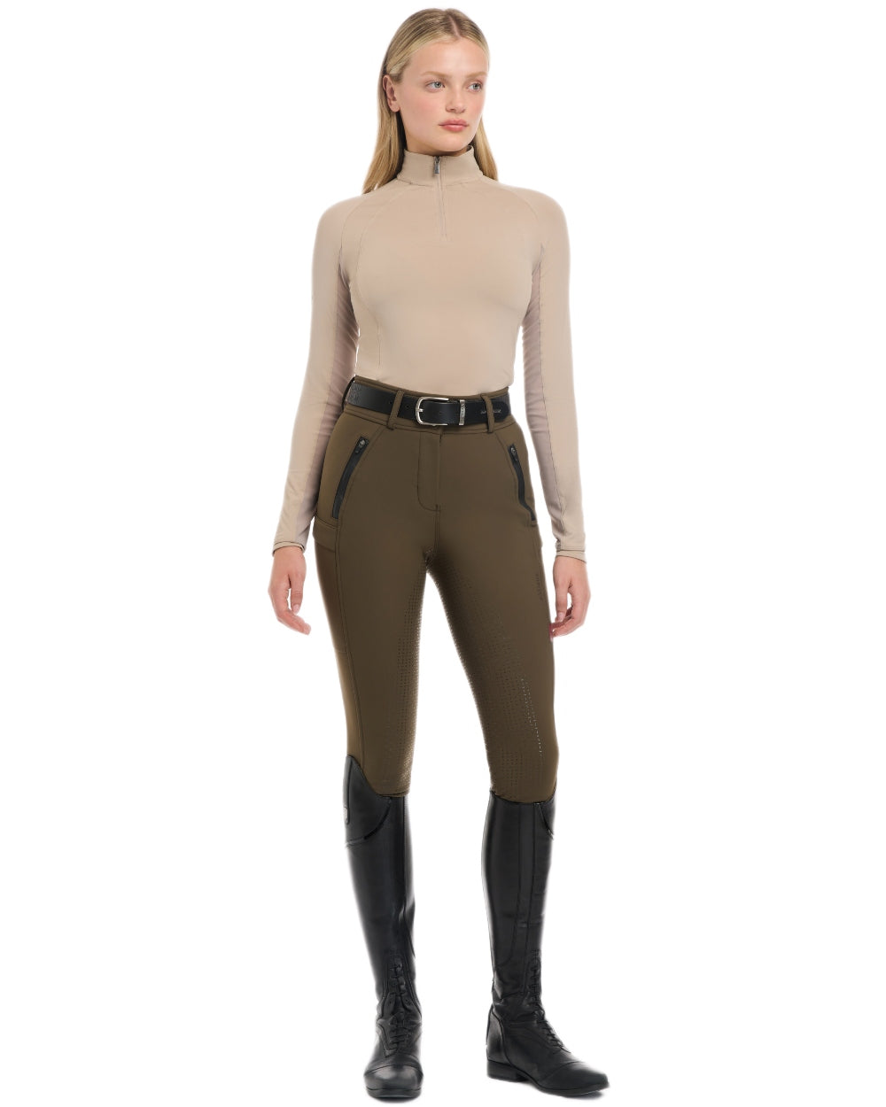 Almond coloured LeMieux Womens Halle Lightweight Base Layer on white background 