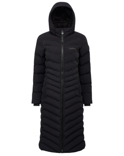 Black coloured LeMieux Womens Hayley Water Resistant Longline Puffer Coat on white background 