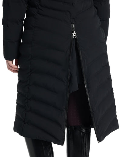 Black coloured LeMieux Womens Hayley Water Resistant Longline Puffer Coat on white background 
