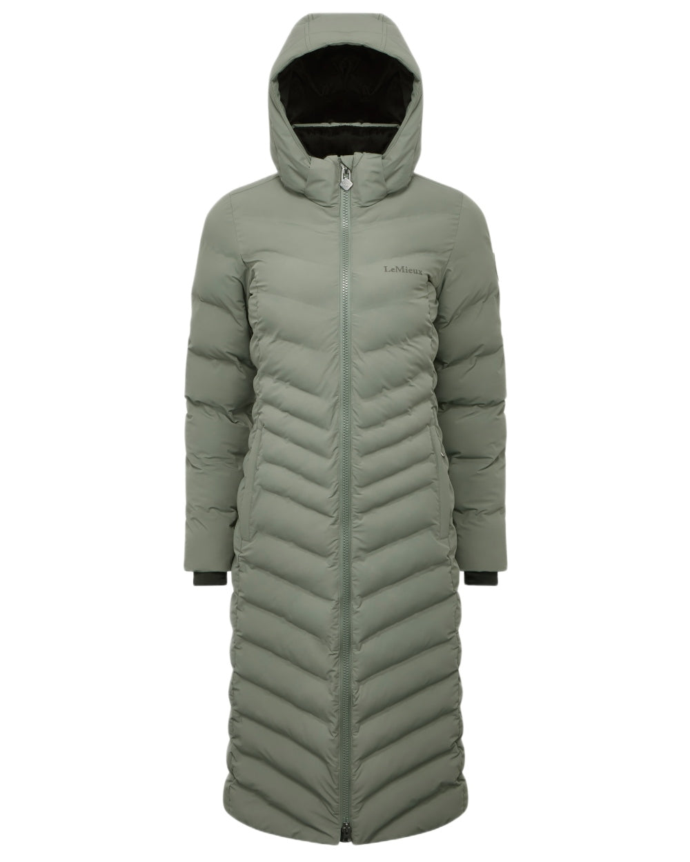 Rosemary coloured LeMieux Womens Hayley Water Resistant Longline Puffer Coat on white background 