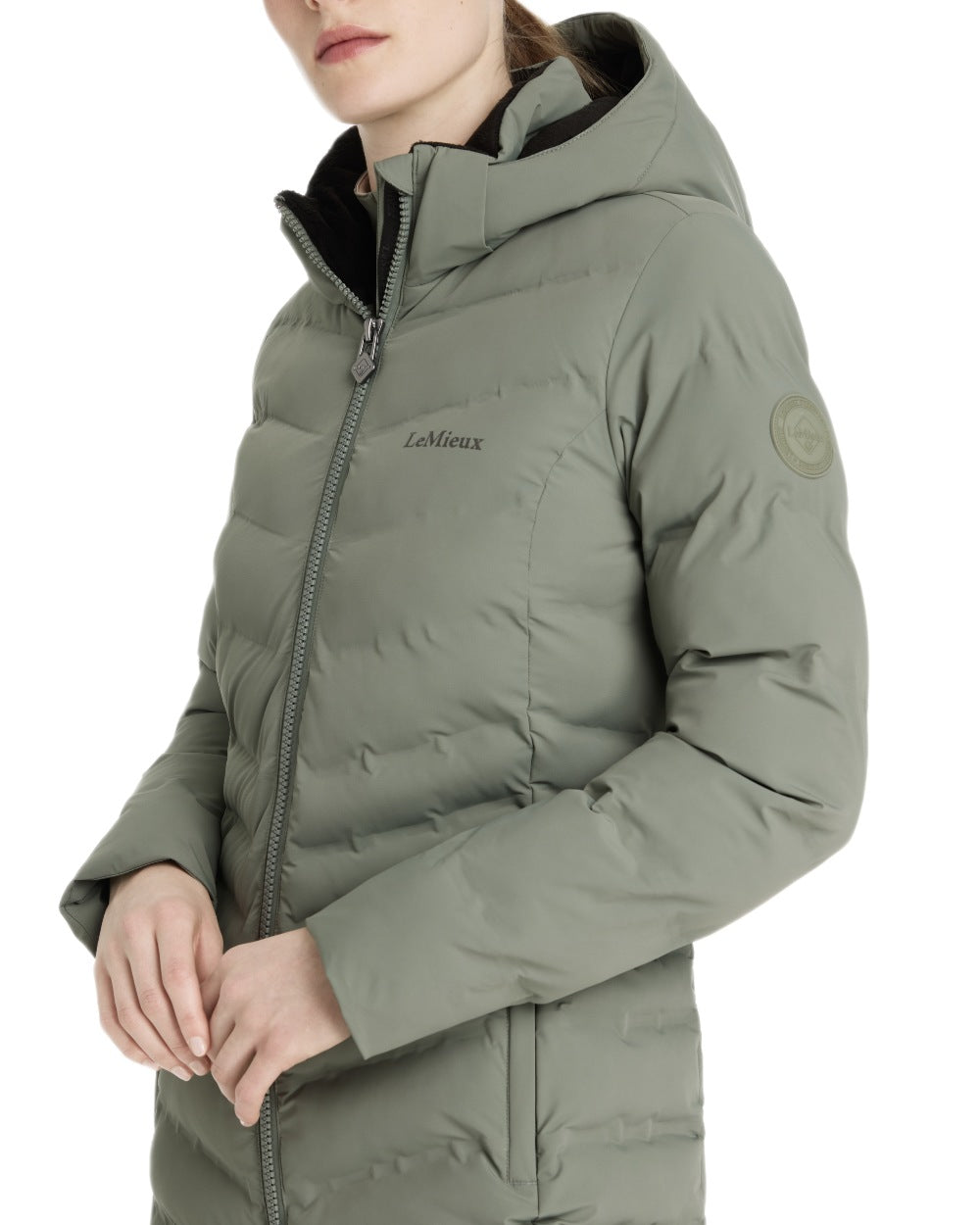 Rosemary coloured LeMieux Womens Hayley Water Resistant Longline Puffer Coat on white background 
