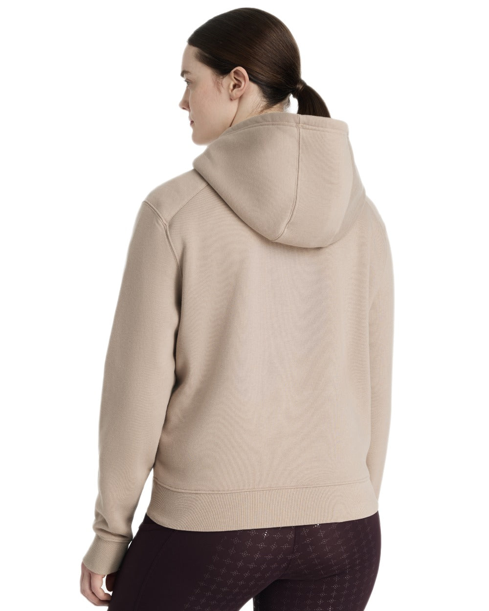 Almond coloured LeMieux Womens Henrietta Half Zip Hoodie on white background 