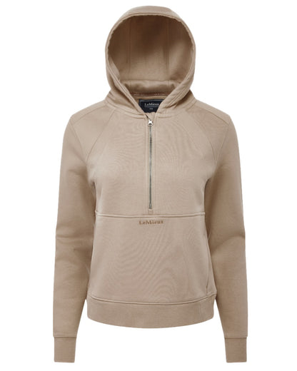 Almond coloured LeMieux Womens Henrietta Half Zip Hoodie on white background 