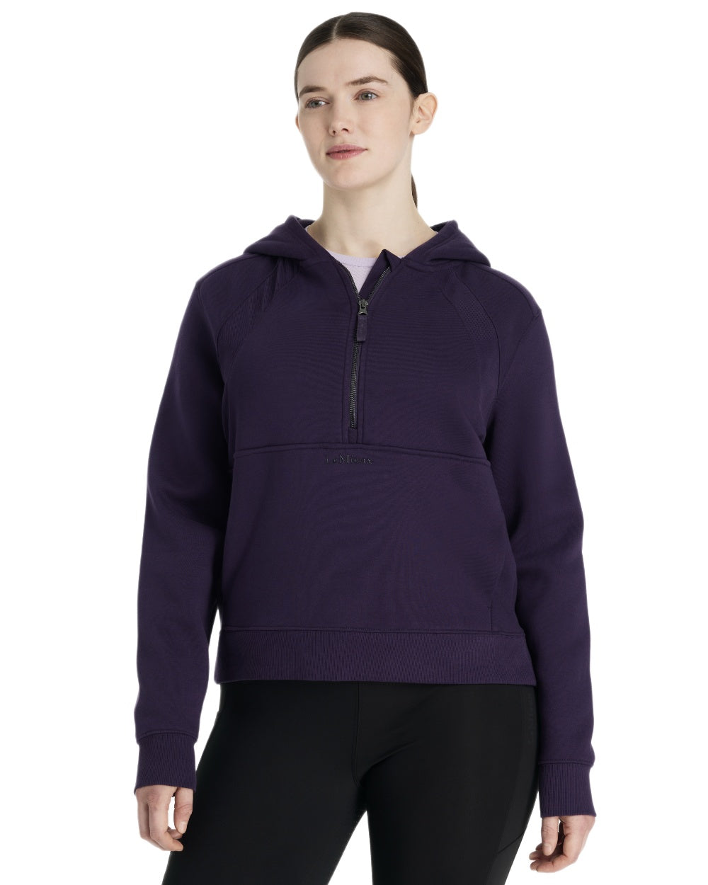 Juniper coloured LeMieux Womens Henrietta Half Zip Hoodie on white background 