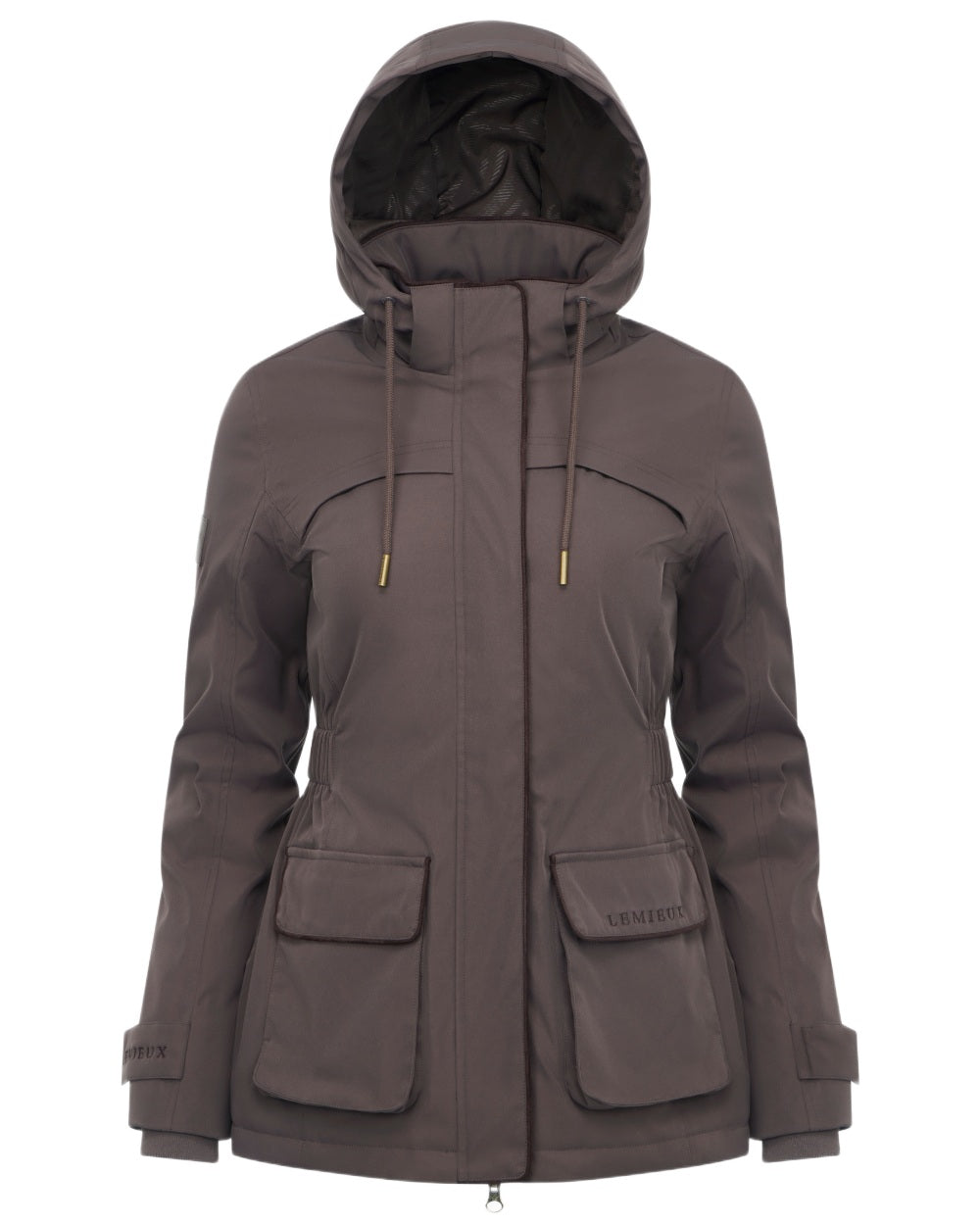Cocoa coloured LeMieux Womens Heritage Beatrice Waterproof Coat on white background 