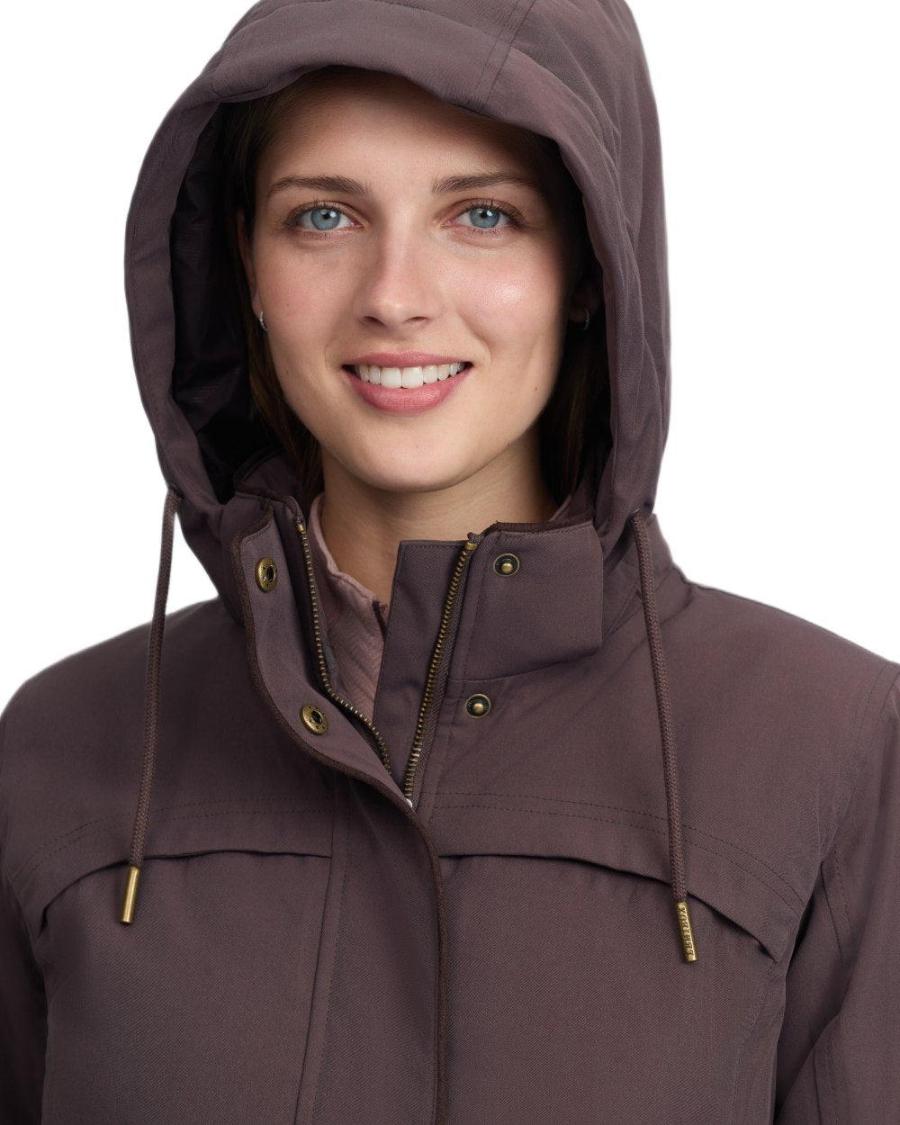 Cocoa coloured LeMieux Womens Heritage Beatrice Waterproof Coat on white background 