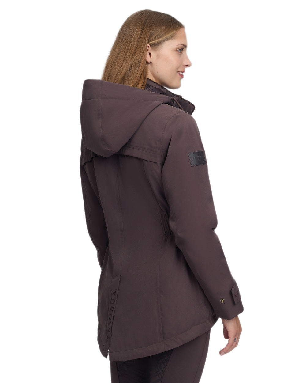 Cocoa coloured LeMieux Womens Heritage Beatrice Waterproof Coat on white background 