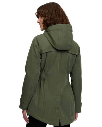 Olive coloured LeMieux Womens Heritage Beatrice Waterproof Coat on white background 