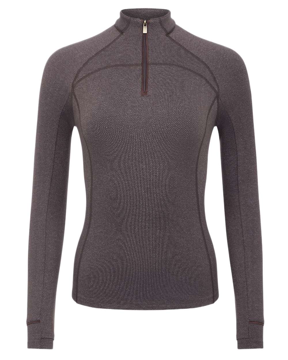Cocoa coloured LeMieux Womens Heritage Herringbone Base Layer on white background 