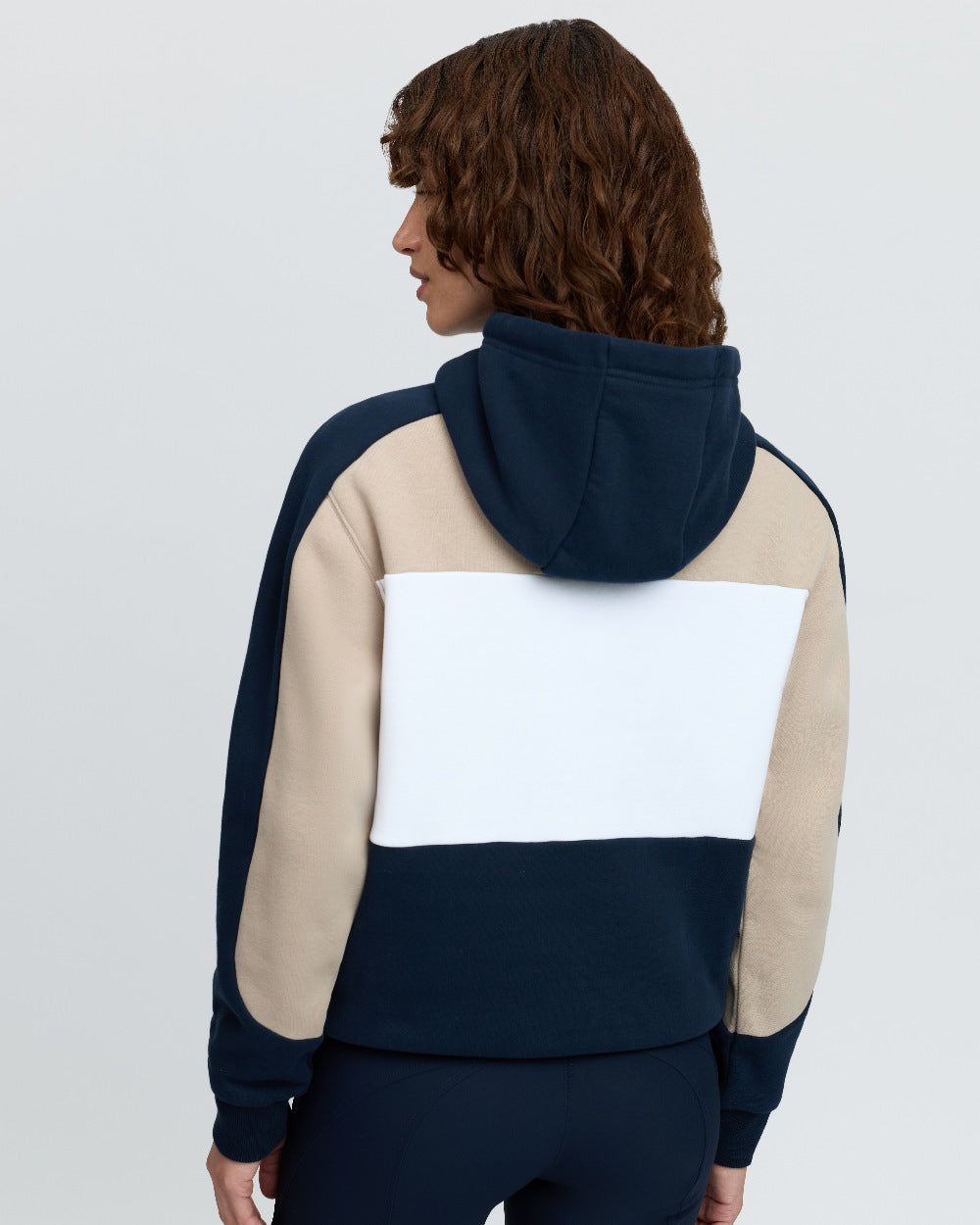 Navy Coloured LeMieux Womens Kadie Colour Block Hoodie on White Background 