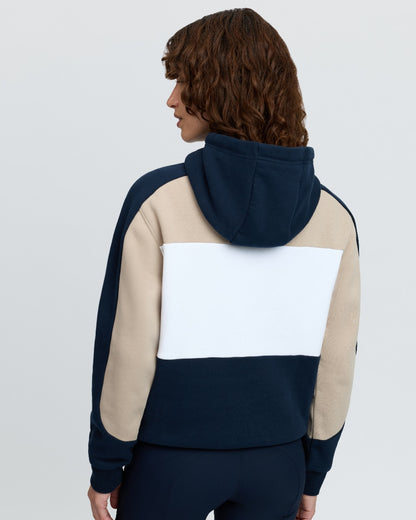 Navy Coloured LeMieux Womens Kadie Colour Block Hoodie on White Background 