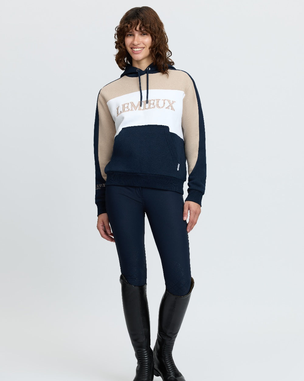 Navy Coloured LeMieux Womens Kadie Colour Block Hoodie on White Background 