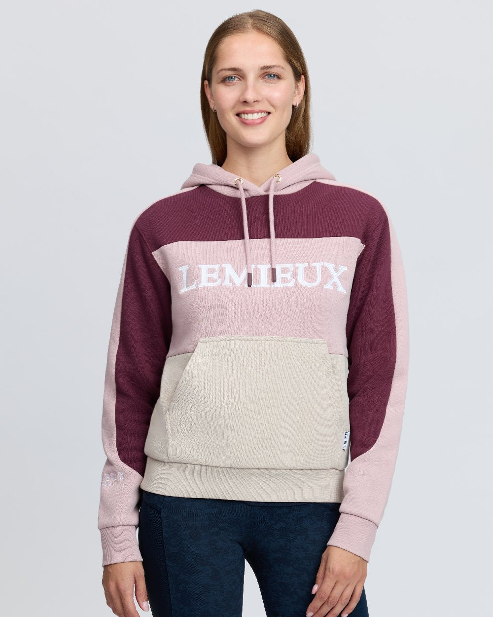 Wild Rose Coloured LeMieux Womens Kadie Colour Block Hoodie on White Background 