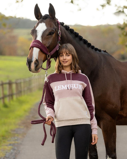 Wild Rose Coloured LeMieux Womens Kadie Colour Block Hoodie on Outdoor Background 