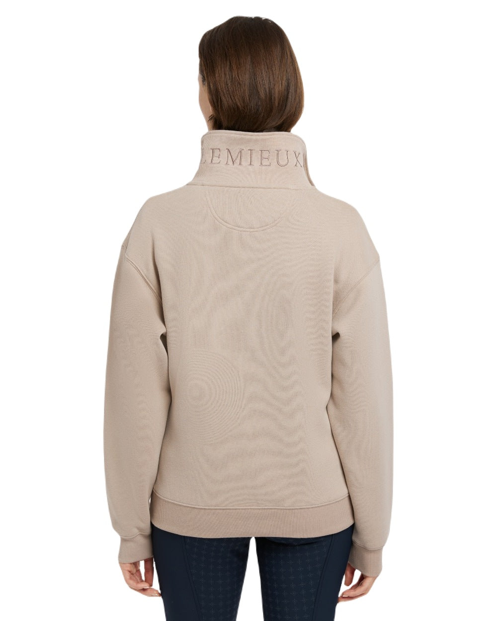 Almond coloured LeMieux Womens Keira Quarter Neck Sweatshirt on white background 