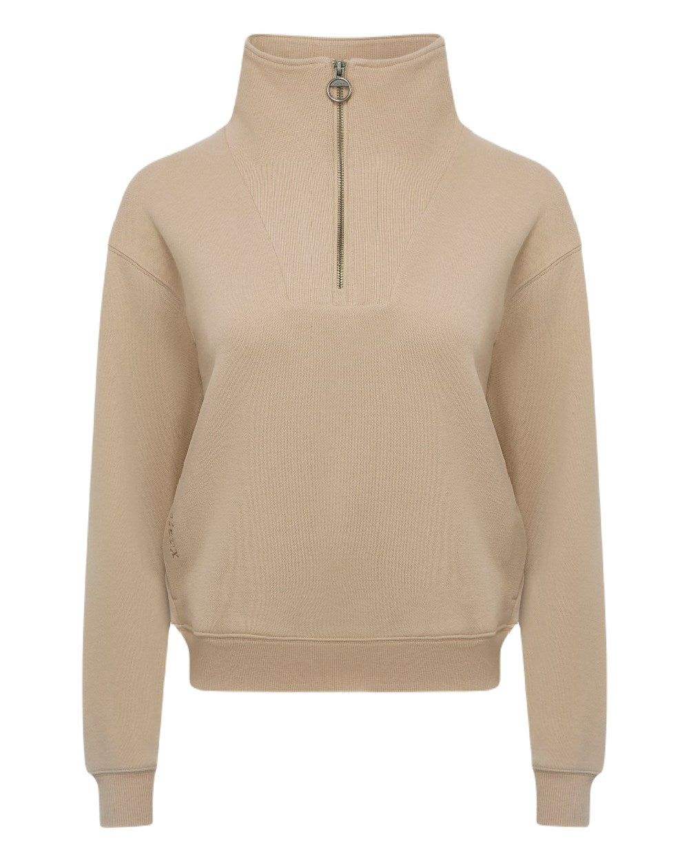 Almond coloured LeMieux Womens Keira Quarter Neck Sweatshirt on white background 