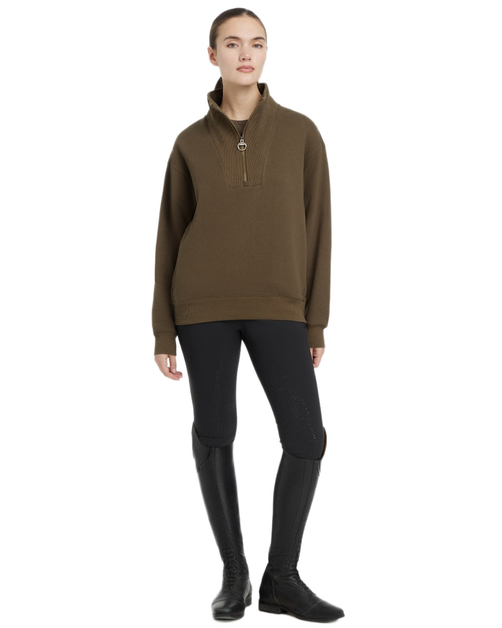 Alpine coloured LeMieux Womens Keira Quarter Neck Sweatshirt on white background 