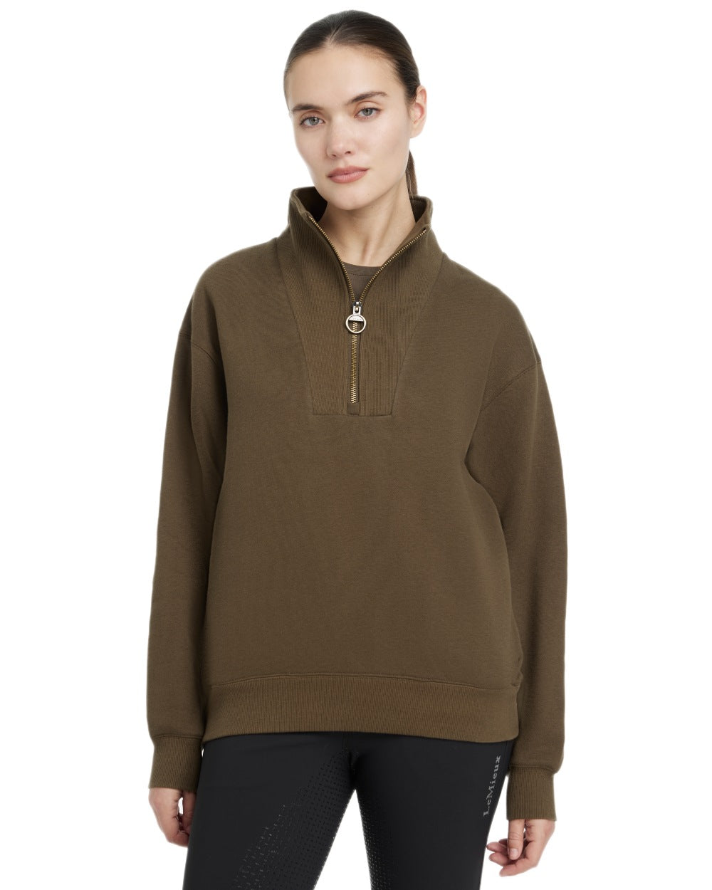 Alpine coloured LeMieux Womens Keira Quarter Neck Sweatshirt on white background 