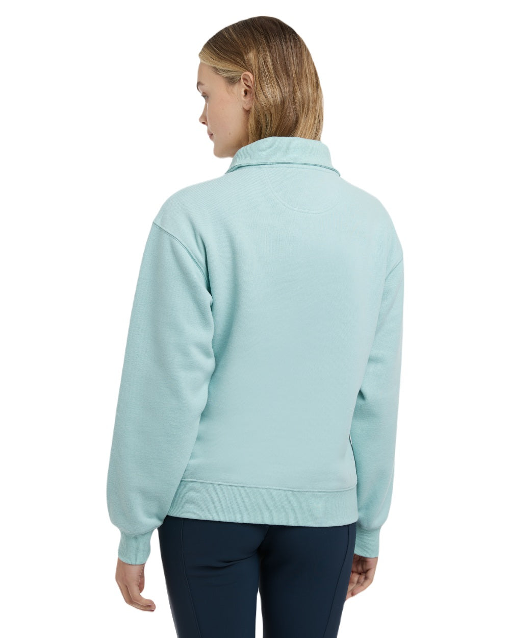 Aqua coloured LeMieux Womens Keira Quarter Neck Sweatshirt on white background 