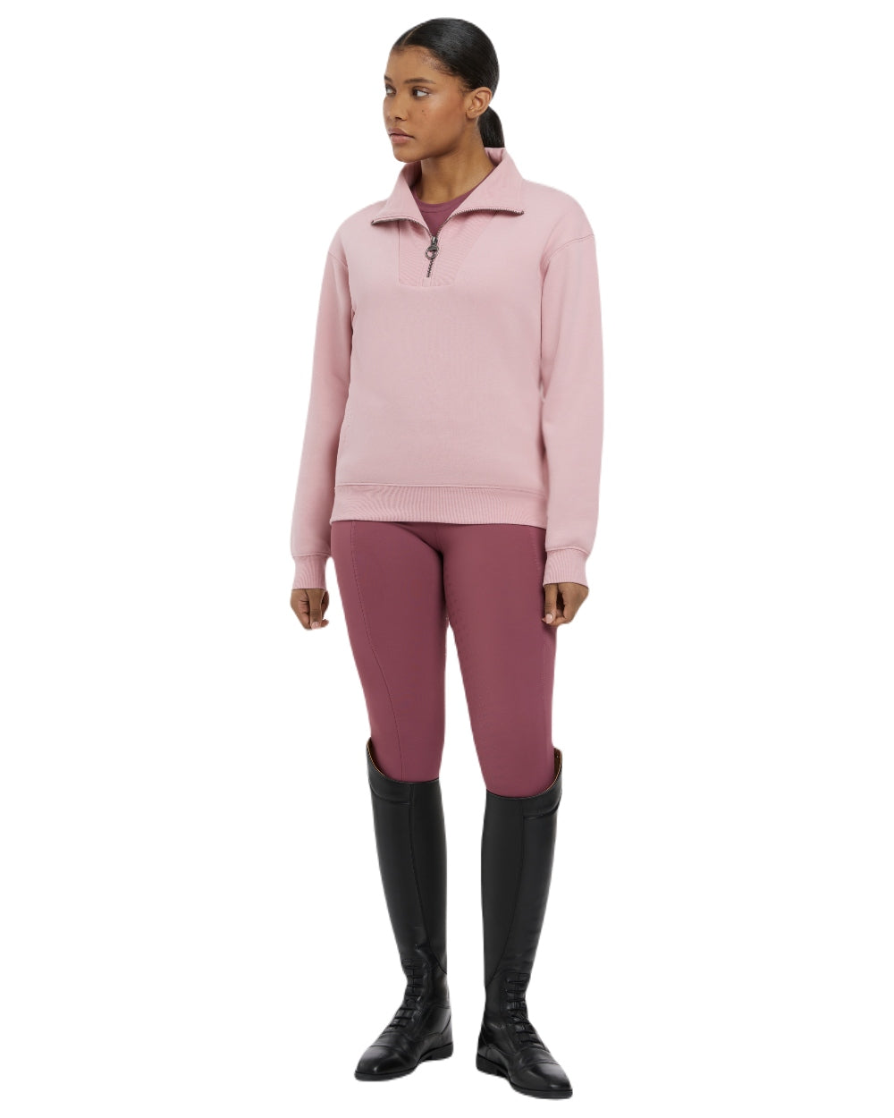 Blossom coloured LeMieux Womens Keira Quarter Neck Sweatshirt on white background 