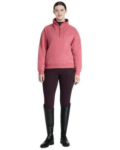 Cranberry coloured LeMieux Womens Keira Quarter Neck Sweatshirt on white background 